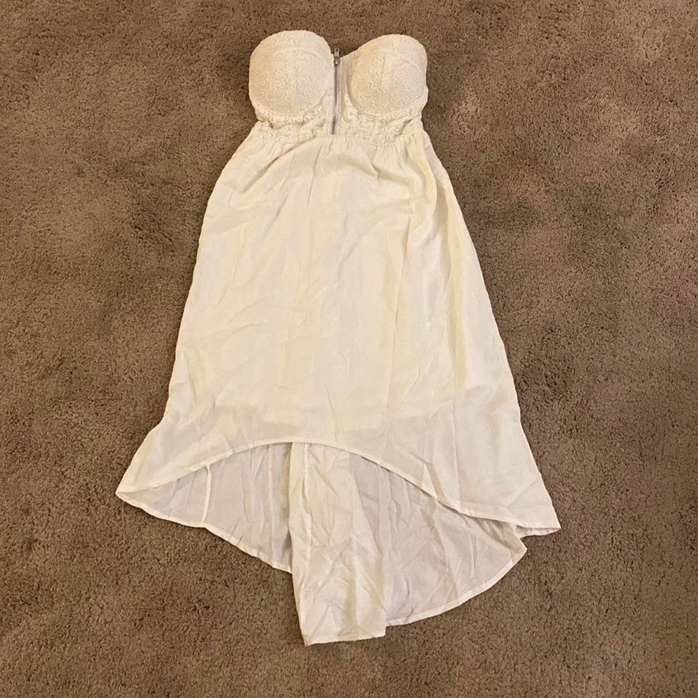 Full tilt white strapless high low dress